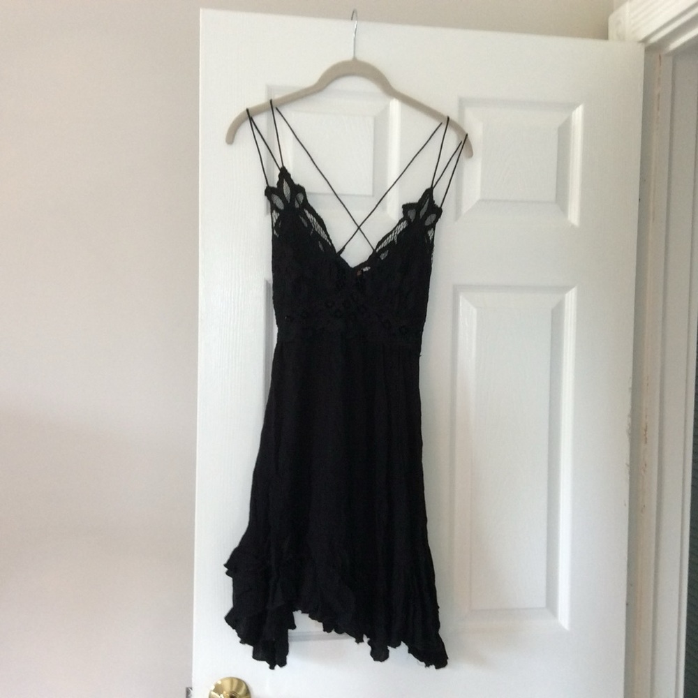 Free People Adella Black Ruffled Babydoll Mini Dress